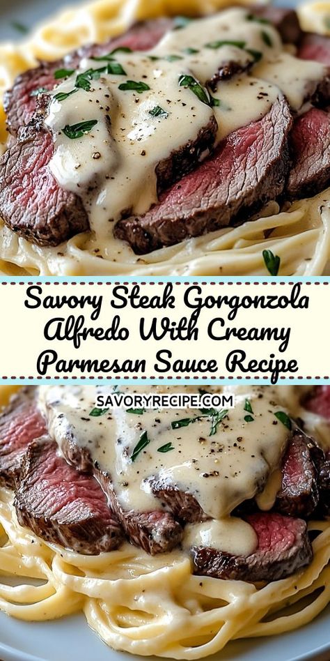 Looking for a mouthwatering steak dinner that impresses? This Savory Steak Gorgonzola Alfredo with Creamy Parmesan Sauce elevates your meal with rich flavors and creamy textures. Perfect for pairing with your favorite sides, don’t forget to save this recipe for an unforgettable dinner night! Creamy Steak Sauce, Steak Gorgonzola Alfredo, Gorgonzola Alfredo, Creamy Steak, Parmesan Sauce Recipe, Steak Gorgonzola, Gorgonzola Recipes, Gorgonzola Sauce, Dinner Experience