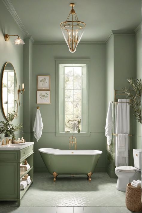 Can I Achieve Bathroom Bliss? Discover the Secrets of Sage Green Magic in 2024! #Ad #homedecor #homedesign #fixhome #Painthome #intreior Boho Sage Green Bathroom, Soft Green Bathroom Ideas, Small Sage Green Bathroom, Green Trim Bathroom, Sage Green House Decor, Green And White Bathroom Ideas, Evergreen Fog Bathroom, Sage Bathroom Ideas, Green White Bathroom