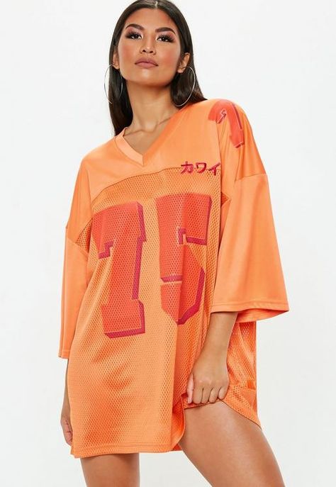 Orange Oversized Football Jersey Dress Football Jersey Dress, Womens Football Jersey, Football Dress, Football Jersey Outfit, Oversized Jersey, Outfit Oversize, Latest Dresses, Jersey Outfit, 20's Dress