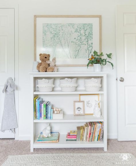 How to Decorate a Large Wall (10 Ways!) | Kelley Nan Nursery Bookcase, Gender Neutral Nursery Design, Nursery Design Neutral, Whimsical Bedroom, Nursery Bookshelf, Nursery Style, Nursery Baby Room, Pink Nursery, Gender Neutral Nursery