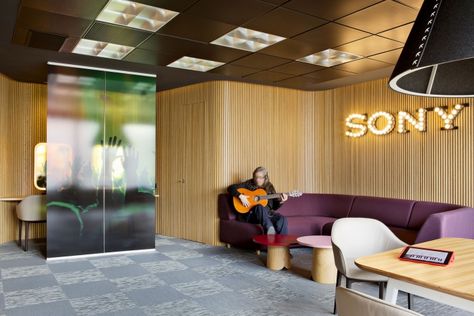 sony-music-headquarters-office-design-9 Hotel Lounge, Office Branding, Modular Lounges, Community Space, Work Spaces, Office Snapshots, Tile Inspiration, Retail Design Blog, Workplace Design