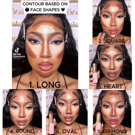 Face Contouring Black Women, Bridal Makeup Step By Step List, Make Up Step For Beginners, How To Contour Black Women, Snatched Face Contour, How To Find Out Your Face Shape, Face Contouring Round Face, How To Make Eyes Look Seductive, Contour Makeup Black Women