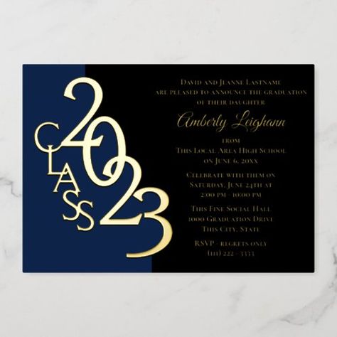 $3.95 | Class 2023 Graduation Foil Invitation #class of 2023, grad, graduation, 2023, graduate, high school, college, blue and gold, graduation party Blue And Gold Graduation Party, Class 2023 Graduation, Blue And Gold Graduation, Graduate High School, 2023 Graduate, Graduation Invitations High School, Class 2023, Invitation Graduation, Gold Graduation Party