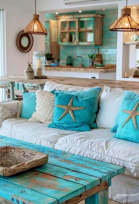 Sea Interior Design, Beach House Ideas, Modern Coastal Living Room, Coastal Decorating Living Room, Beach House Living Room, Beachy Room, Beach House Interior Design, Beach Room, Coastal Living Rooms