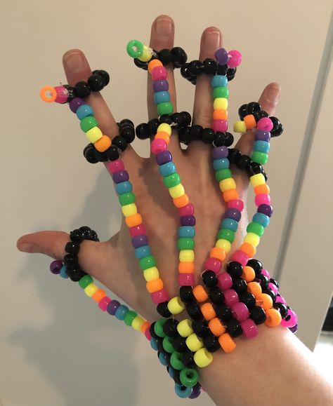 Kandi Glove Tutorial, Kandi Skeleton Hand, Easy Kandi Cuff, Kandi Glove, Kandi Belt, Kandi Goggles, Kandi Star Glove, Ladder Cuff Kandi, Scene Kandi Cuff Patterns