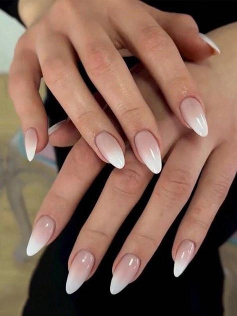 summer nail Nail Art Designs Oval Shape, French Manicure Jelly Nails, White Milk Nails With Designs, Frosted Gel Nails, Nail Art Designs Plain, Acrylic Nails Plain Color Simple, White Umbra Nails, Nude French Ombre Nails, Almond French Fade