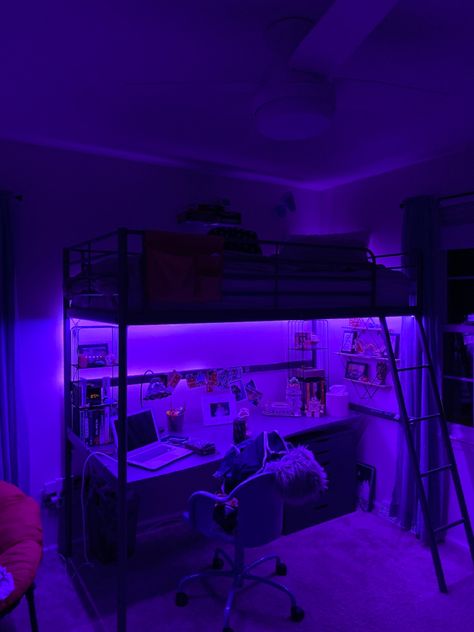 #room #lights #ledlights #tiktok Led Gamer Bedroom, Lit Room Ideas, Led Bedroom Decor, Led Lights Bedroom Bunk Bed, Loft Bed With Led Lights, Loft Bed Led Lights, Bunk Bed With Desk Led Lights, Led Dorm Room, Led Lights Bedroom Aesthetic Tiktok