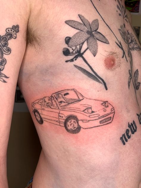 Mx5 Tattoo, Miata Tattoo Ideas, Mazda Tattoo Ideas, Miata Tattoo, Mazda Mx5 Drawing, Hand Poke Tattoo, 2023 Mazda Mx-5 Miata, 1994 Mazda Mx-5 Miata, Hand Poked Tattoo