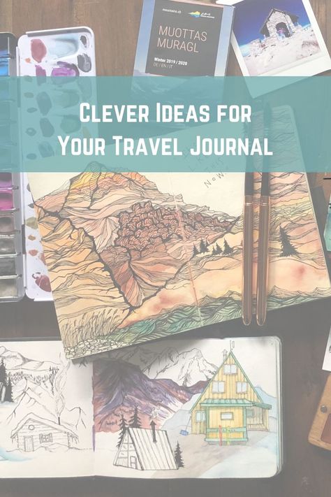 A tabletop covered in 3 sketchbooks and travel journals surrounded by a painting palette and paintbrushes Journal Watercolor Ideas, Creative Travel Journal, Travel Journal Ideas, Journal Watercolor, Watercolor Travel, Travel Journals, Watercolor Journal, Clever Ideas, Painting Tips