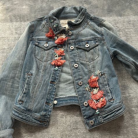 Never Worn Decorated Jean Jacket, Bedazzled Jeans, Jacket Ideas, Painted Jacket, Tie Dye Denim, Embroidered Denim Jacket, Anthropologie Jeans, Anthropologie Brands, Anthropologie Jacket