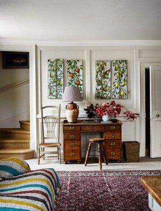 Country Home Living Room, House And Garden Magazine, Desk Arrangement, Cornwall House, Pine Bookcase, Farrow & Ball, Garden Magazine, Country Cottage Decor, House And Garden