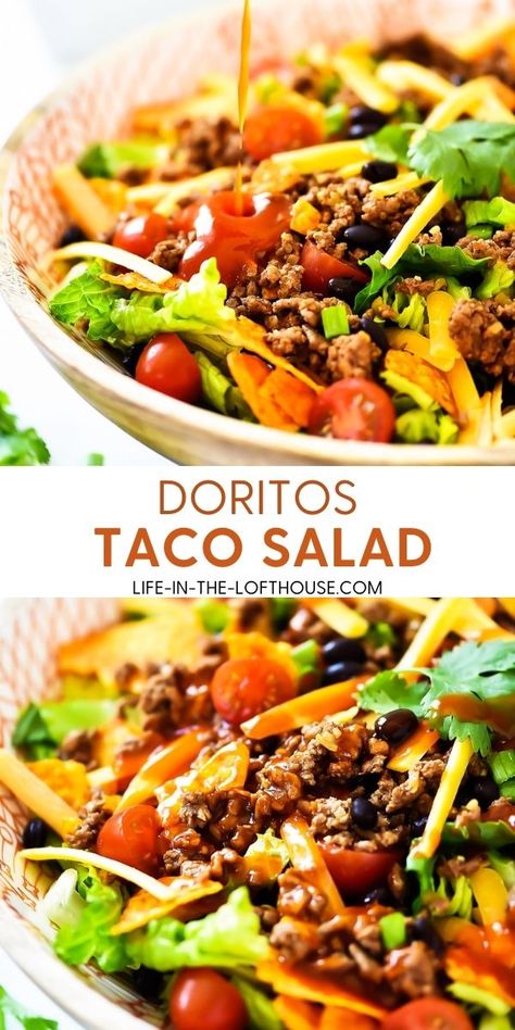 Doritos Taco Salad, Dorito Taco Salad Recipe, Easy Taco Salad Recipe, Taco Salad Doritos, Life In The Lofthouse, Doritos Taco, Seasoned Ground Beef, Taco Salads, Taco Salad Recipes