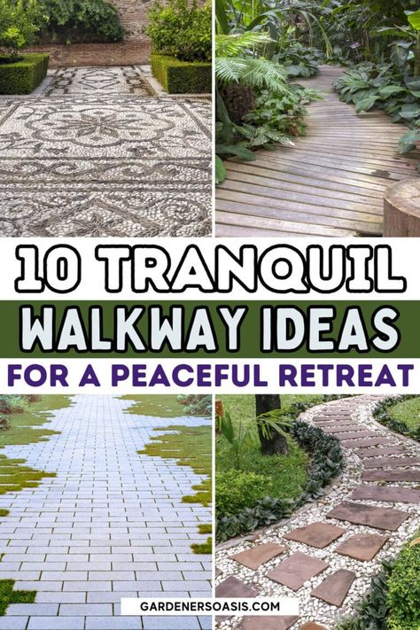 Garden Path Ideas: 10 Ways To Create A Beautiful Walkway | Gardening Ideas Limestone Pathway Walkways, Cottage Garden Walkway, Stones With Grass In Between, Walkway With Stepping Stones, Garden Paths And Walkways, Diy Garden Path, Garden Path Ideas, Front Yard Walkway, Driveway Entrance Landscaping