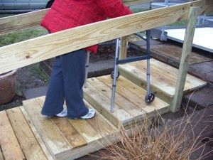 walker-stairs2 Ramps Instead Of Stairs, Walker Ramps, Porch Ramp Ideas, Deck Ramp Ideas, Deck With Ramp And Stairs, Ramp Porch, Porch Ramp, Wheelchair Ramp Diy, Porch With Ramp