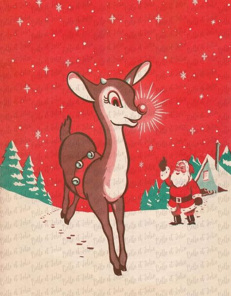 Rudolph Aesthetic, Vintage Rudolph, Christmas Printable Art, Christmas Gin, Vintage Pink Christmas, Christmas Gift Tags Diy, Vintage Reindeer, Christmas Ephemera, Vintage Christmas Images