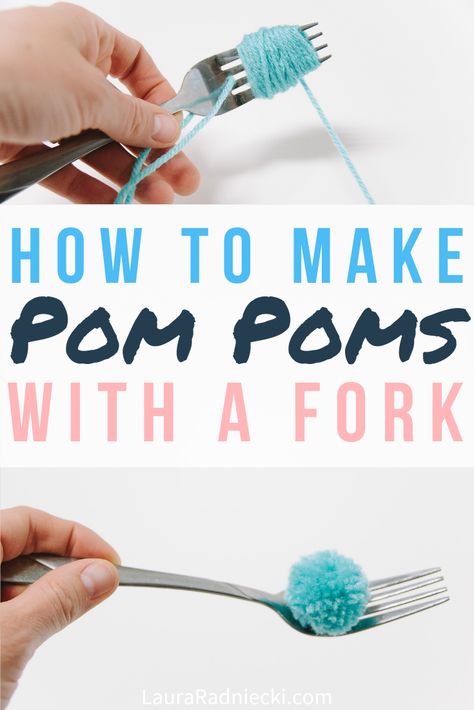 How to Make a Pom Pom with a Fork | Pom Pom Fork Method Tutorial Diy Yarn Pom Pom, Diy Pom Pom Rug, Make Pom Poms, Pompon Diy, Pom Pom Animals, Yarn Crafts For Kids, Diy Sy, Diy Pom Poms, Pom Pom Rug