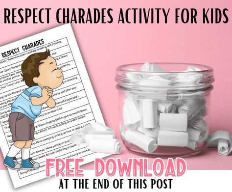 Respect Activities For Kindergarten, Week Of Respect Activities Elementary, Respect Activities For Kids, School Social Work Activities, Charades Words, Counselling Activities, Respect Lessons, Respect Activities, Games For Grade 1