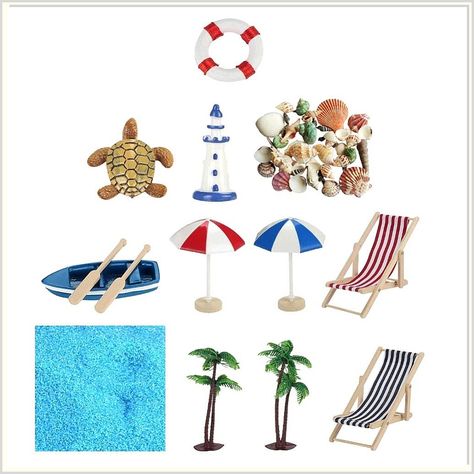 DOITOOL 12pcs Beach Miniature Ornament Kits Mini Summer Beach Sea Marine Park Figurines Ornaments Set Tiny Beach Chair Boat A Turtle Diorama, Beach Dollhouse, Diy Fairy Garden, Garden Bonsai, Hawaii Theme, Miniature Ornaments, Garden Beach, Miniature Chair, Plant Decoration