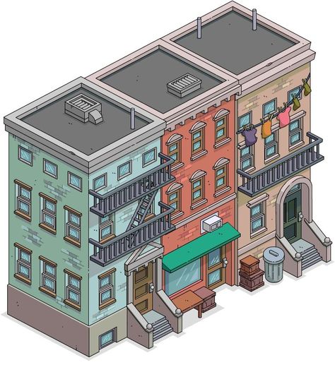 [𝑺𝒂𝒗𝒆 & 𝑭𝒐𝒍𝒍𝒐𝒘]~♡´･ᴗ･`♡ Cartoon Apartment Building, Apartment Building Reference, 3d Isometric Building, Apartment Drawing Exterior, English Row Houses, Pixel Building Architecture, Minecraft Fire Escape, Isometric Building Illustration, Apartment Building Drawing