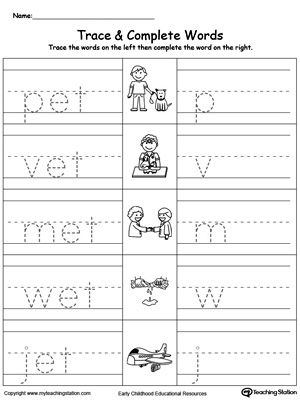 **FREE** ET Word Family Trace and Write Worksheet. Topics: Writing, Reading, and Word Families. #MyTeachingStation Word Families Printables, Kindergarten Word Families, Words Worksheet, Phonics Flashcards, Kindergarten Phonics Worksheets, Word Family Worksheets, Family Worksheet, Three Letter Words, Preschool Writing