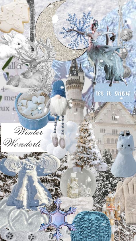 Winter Blue Aesthetic Wallpaper, Winter Blue Wallpapers Aesthetic, Aesthetic Wallpaper For Winter, Blue And White Christmas Wallpaper, Cute Blue Christmas Wallpaper, Blue Winter Wallpaper Aesthetic, Christmas Wallpaper Aesthetic Blue, Winter Background Collage, Blue Xmas Wallpaper