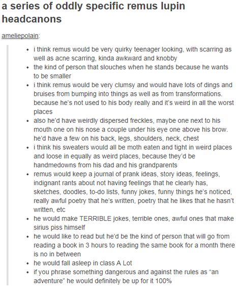 Remus Lupin. Though I think he would conform to the rules a bit more rather than instantly go for something dangerous. Werewolf Remus Lupin, Remus Lupin Quidditch Commentary, Marauders Remus, Marauders Headcanons, Universal Harry Potter, Awful Puns, Moony Wormtail Padfoot And Prongs, Padfoot And Prongs, Memes Harry Potter