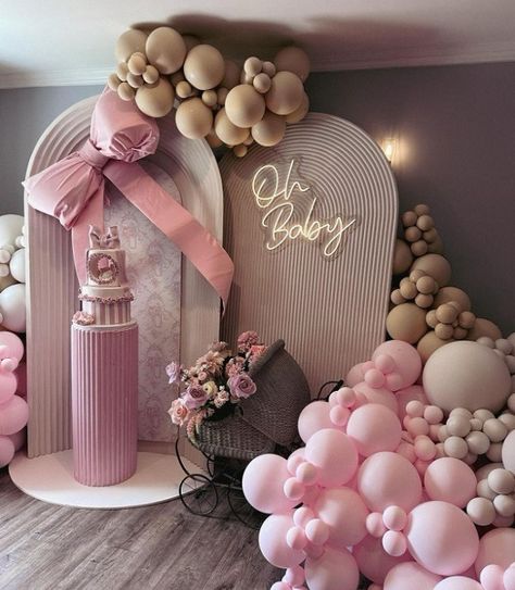 Coquette Baby Shower Ideas – Pink Bow Style – Baby Shower Ideas 4U Bow Decorations, Gender Reveal Baby Shower Themes, Sweet Sixteen Birthday Party Ideas, Bow Baby Shower, Bow Coquette, Pastel Balloons, Balloon Sculptures, Under The Sea Party, Baby Shower Backdrop