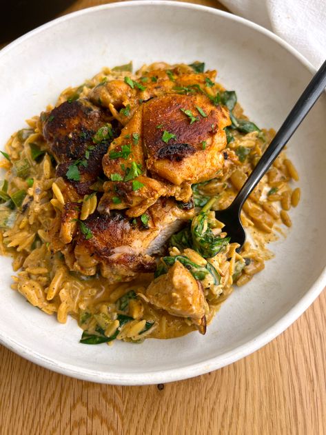 Creamy Cajun Chicken Orzo Cajun Chicken And Orzo, Creamy Cajun Chicken Orzo, Cajun Chicken Orzo, Chicken With Orzo, Gluten Free Orzo, Heavy Meals, Creamy Cajun Chicken, Spinach Juice, Healthy Meat Recipes