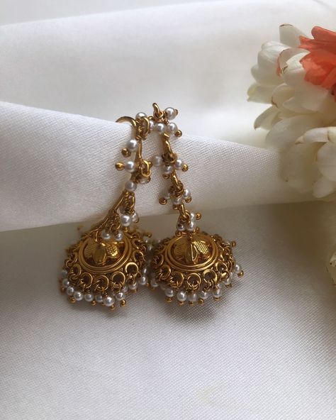 Silver with Gold Polish Earrings From 'House of Taamara' • South India Jewels Wedding Jewellery Collection, Wedding Jewellery, South India, Gold Polish, Gold Plated Earrings, Indian Jewellery, The Gold, Jewellery Collection, Gold Plated Silver