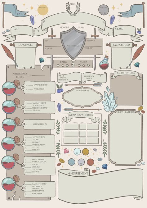 D&D 5th Edition Printable Character Sheets Full Colour, Blue Background - Blue and Black backgrounds are also available on my Etsy!  These sheets were created after rolling a brand new character and facing down the same old generic character sheet I had seen hundreds of times before.  I wanted to design my own version of the character sheet to be simple to use, efficient, and visually engaging, with many illustrations of classic iconography every D&D player can relate to.  I have re-designed the classic D&D character sheet template to be as user-friendly as possible! The staple stats sections remain first priority in this re-design, whilst including some extra additions I always felt were missing!  Included in this download: * 4 fully illustrated PDF sheets  * 1 Character Sheet  * 1 Spell 5e Spell Sheet, Dnd Character Types, Dnd Character Template, Creating A Dnd Character, Dnd Player Cheat Sheet, Dungeons And Dragons Sheets, D&d Character Sheet Printable, Character Sheet Template Dnd, Warlock Character Sheet