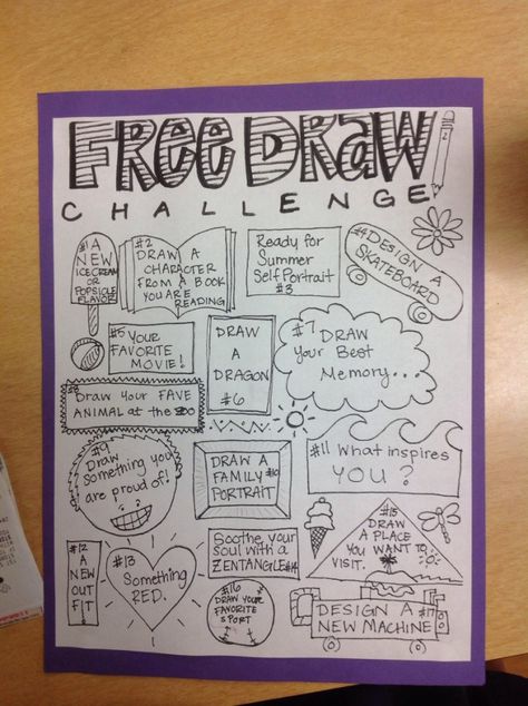 Free Draw Challenge, Draw Challenge, Free Draw, Art Sub Plans, Classe D'art, Art Handouts, Ms Project, Art Worksheets, High School Art