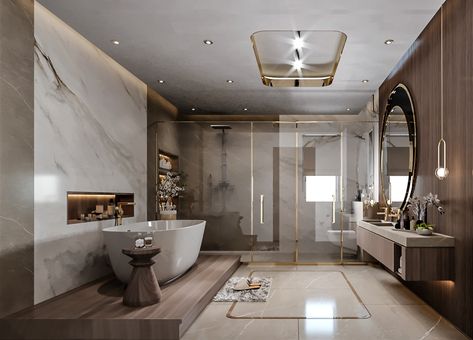 Art Deco Style Interior, Bathrooms Luxury, Luxury Bathroom Master Baths, Modern Luxury Bathroom, Luxury Master Bathrooms, Art Deco Bathroom, Bathroom Decor Luxury, Mansion Interior, Big Bathrooms