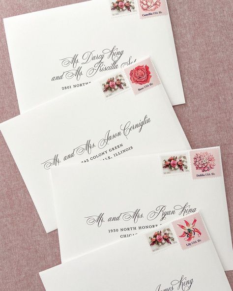 I love the look of an added vintage stamp when you need a little extra postage! This floral stamp was the perfect touch. Timeless Wedding Invitations, Addressing Wedding Invitations, Wedding Invitation Etiquette, Envelope Printing, Envelope Addressing, Invitation Envelope, Formal Wedding Invitations, Custom Wedding Stationery, Wedding Stationery Design