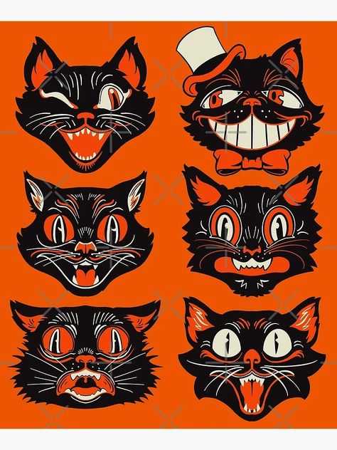 "Retro Vintage Halloween Black Cat Face Collection" Mounted Print for Sale by ctkrstudio | Redbubble Vintage Halloween Crafts, Vintage Halloween Cat, Svg Crafts, Black Cat Face, Halloween Collectables, Halloween Black Cat, Halloween Goodies, Halloween Shirts, Black Halloween