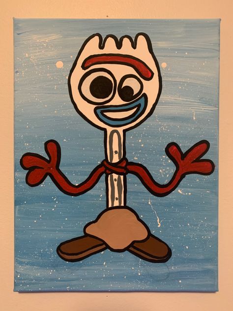 Disney Characters Paintings Canvases, Painting Ideas On Canvas Toy Story, Toy Story Drawing Ideas, Pixar Paintings Easy, Easy Character Paintings On Canvas, Forky Painting, Cartoon Characters Paintings Easy, Disney Movie Paintings, Painting Ideas Disney Characters