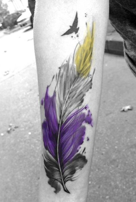 Tattoos For Nonbinary, Gender Fluid Tattoo Ideas, Tattoo Ideas Nonbinary, Nonbinary Tattoo Ideas, Tattoos Nonbinary, Enby Tattoo, Non Binary Tattoo Ideas, Raven Feather Tattoo, Non Binary Tattoo