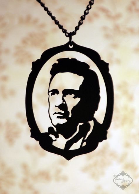 Oh Johnny Tat Stencils, Johnny Cash Tattoo, Johnny Cash June Carter, Silhouette Mint, Silhouette Jewelry, Micron Pens, Silhouette Necklace, Portrait Necklace, Man In Black