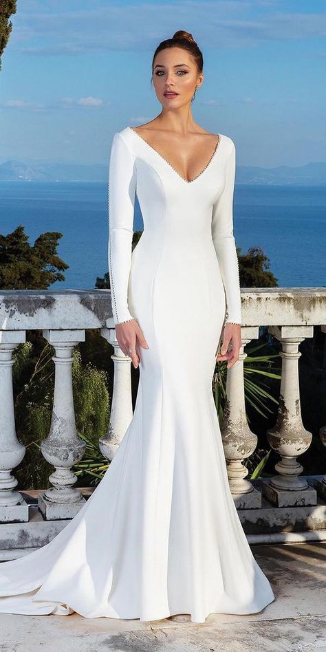 Simple Mermaid Wedding Dress, Mermaid Wedding Dress With Sleeves, Satin Mermaid Wedding Dress, Wedding Dress With Sleeves, Wedding Dress Guide, Mermaid Wedding Dresses, Dress With Sleeves, Wedding Dress Pictures, Wedding Dresses Satin