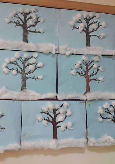 Craft Ideas For Elementary Students, Craft With Cotton, Winter Craft Ideas, Winter Tree Crafts, Winter Crafts For Toddlers, Funny Crafts, Prek Crafts, Flower Crafts Kids, Storytime Crafts