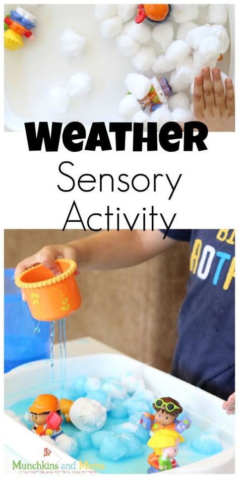 Weather Sensory Activity - Munchkins and Moms Winter Sensory Activities, Weather Sensory, Weather Lesson Plans, Weather Activities Preschool, Weather Activities For Kids, Winter Sensory, Sensory Activities For Preschoolers, Weather Lessons, Preschool Weather