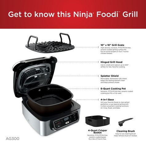 Ninja® Foodi 4-in-1 Indoor Grill with 4-Quart Air Fryer with Roast, Bake, and Cyclonic Grilling Technology, AG300 - Walmart.com - Walmart.com Deep Fried French Fries, Air Fryer Roast, Indoor Electric Grill, Ny Strip Steak, Ny Strip, Doors Makeover, Indoor Grill, Grill Grates, Electric Grill