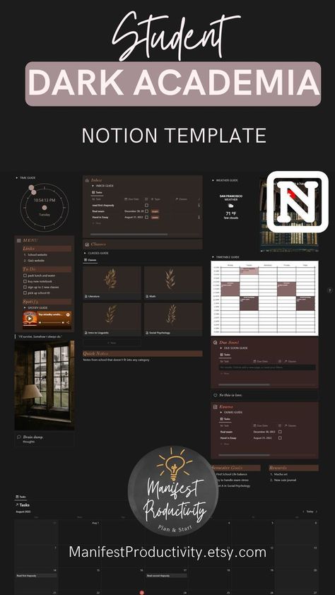 Dark Academia Notion Banners notionplanner #schoolplanner #plannerdesignideas®️ Notion Template Ideas For Students Dark, Dark Academia Planner, Dark Academia Notion, Academia Notion, Organizing Apps, Notion Setup, Notion Planner, School Template, Dark Academy