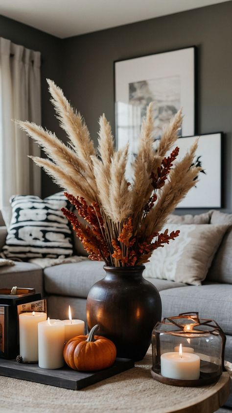 Transform your home into a cozy retreat this fall with neutral decor accents From the classic farmhouse porch to the inviting living room discover DIY ideas for every room in The Home 2023 Elevate your bedroom create a stunning mantle display and update your kitchen for a timeless look Embrace the warmth of Fall 2022 and beyond with stylish touches like a charming fireplace in The Home 2024 Fall Small Table Decor, Fall Outdoor Decorating, Charming Fireplace, Subtle Fall Decor, November Decor, Interiors 2024, Fall Living Room Decor Ideas, Small Table Decor, Metal And Concrete