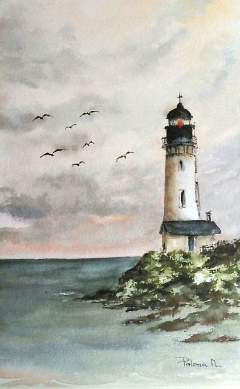 Reha Sakar, Easy People Drawings, Easy Pencil Drawings, Landscape Design Drawings, Lighthouse Painting, Lighthouse Art, Landscape Design Plans, Pencil Drawings Easy, Landscape Paintings Acrylic