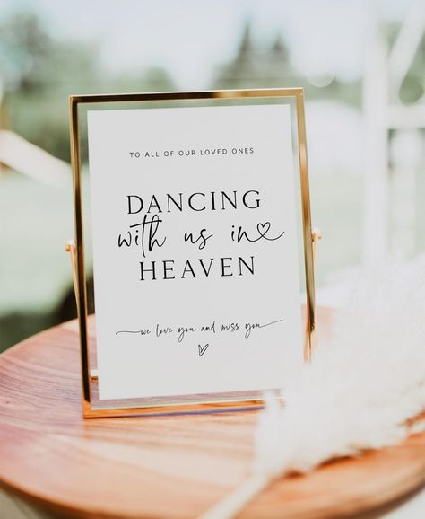 Wedding Memorial Sign, Dancing With Us in Heaven, Memory Table Sign, in Loving Memory, Edit With TEMPLETT, WLP-PAL 7663 - Etsy Memorial Station Wedding, Dancing In Heaven Wedding Sign, Heaven Table For Wedding, Wedding Ideas For Passed Loved Ones, Ways To Remember Loved Ones At Wedding, Loved Ones Table At Wedding, In Memory Signs For Wedding, Walk Down Memory Lane Wedding, Memorial Ideas For Wedding