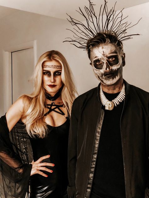 Witch Doctor Couple Costume, Witch Costumes For Men, Voodoo Witch Doctor Makeup Men, Man Witch Costume, Couple Witch Halloween Costumes, Couples Voodoo Costume, Dark Couple Halloween Costumes, Witches Couple Costume, Warlock Costume Mens