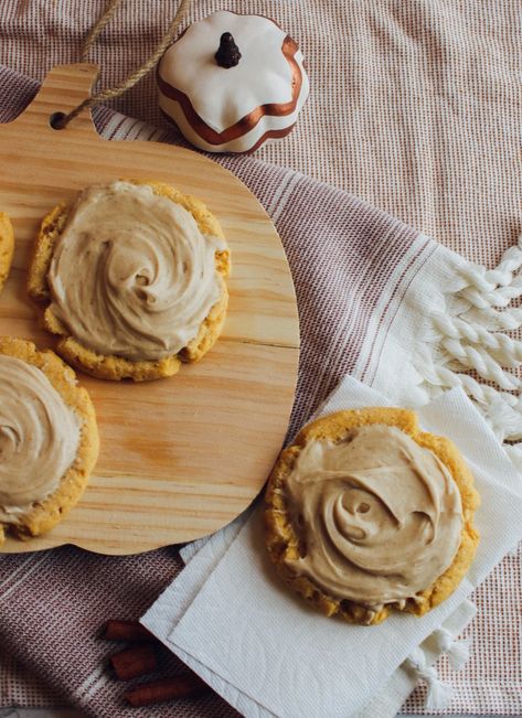 Swig Cookies, Pumpkin Sugar Cookies, Chewy Cookies, Cheese Pumpkin, Fall Cookies, Pumpkin Pie Spice, Chewy Cookie, Fun Cookies, Cheese Frosting