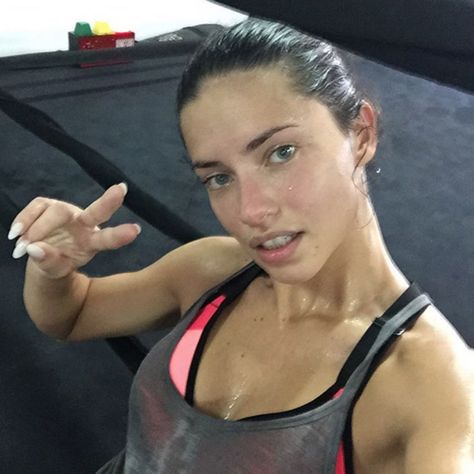 Warning: These Sweaty, Glowy Photos of Celebs Post-Workout Will Inspire You to Exercise  - ELLE.com Adriana Lima Without Makeup, Adriana Lima Workout, Girl Sweat, Elite Model Management, Sweaty Workouts, Model Lifestyle, Gemini Woman, Celebrity Workout, Sweat It Out