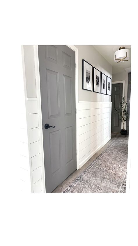 Dark Grey Doors Interior Modern, Grey Interior Doors With White Trim, Gray Interior Doors White Trim, Grey Indoor Doors, Light Grey Doors Interior, Gray Trim And Doors, Gray Doors Interior, Grey Doors White Trim, Hallway Doors Painted