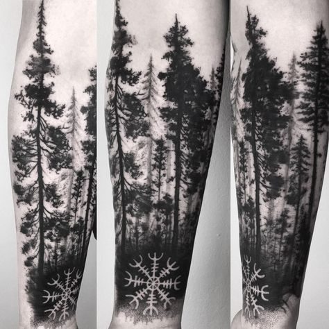 Tattoo Sleeve Cover Up, Forest Tattoo Sleeve, Forest Forearm Tattoo, Natur Tattoo Arm, Tatuaje Cover Up, Tree Sleeve Tattoo, Viking Tattoo Symbol, Viking Tattoo Sleeve, Forest Tattoo